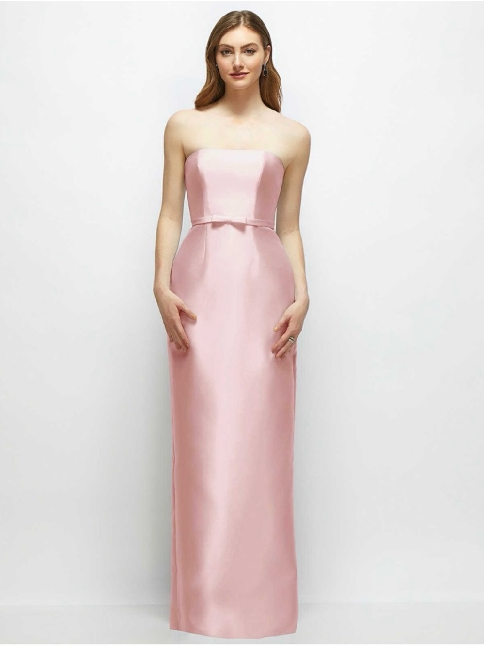 Dessy Strapless Pink Satin Evening Gown with thin belt NWT